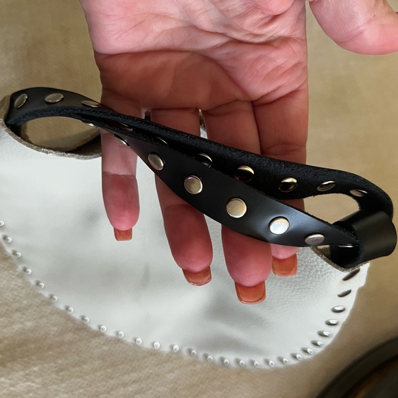 Rebellion Cream and Black leather wristlet with silver grommets - Picture 5 of 8